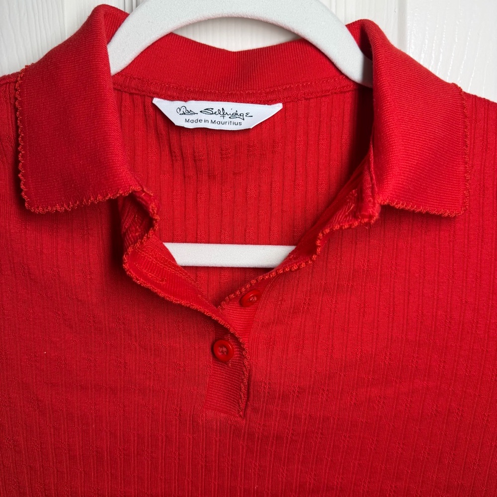 Red Collared Button-Up Top - Picture 5 of 9